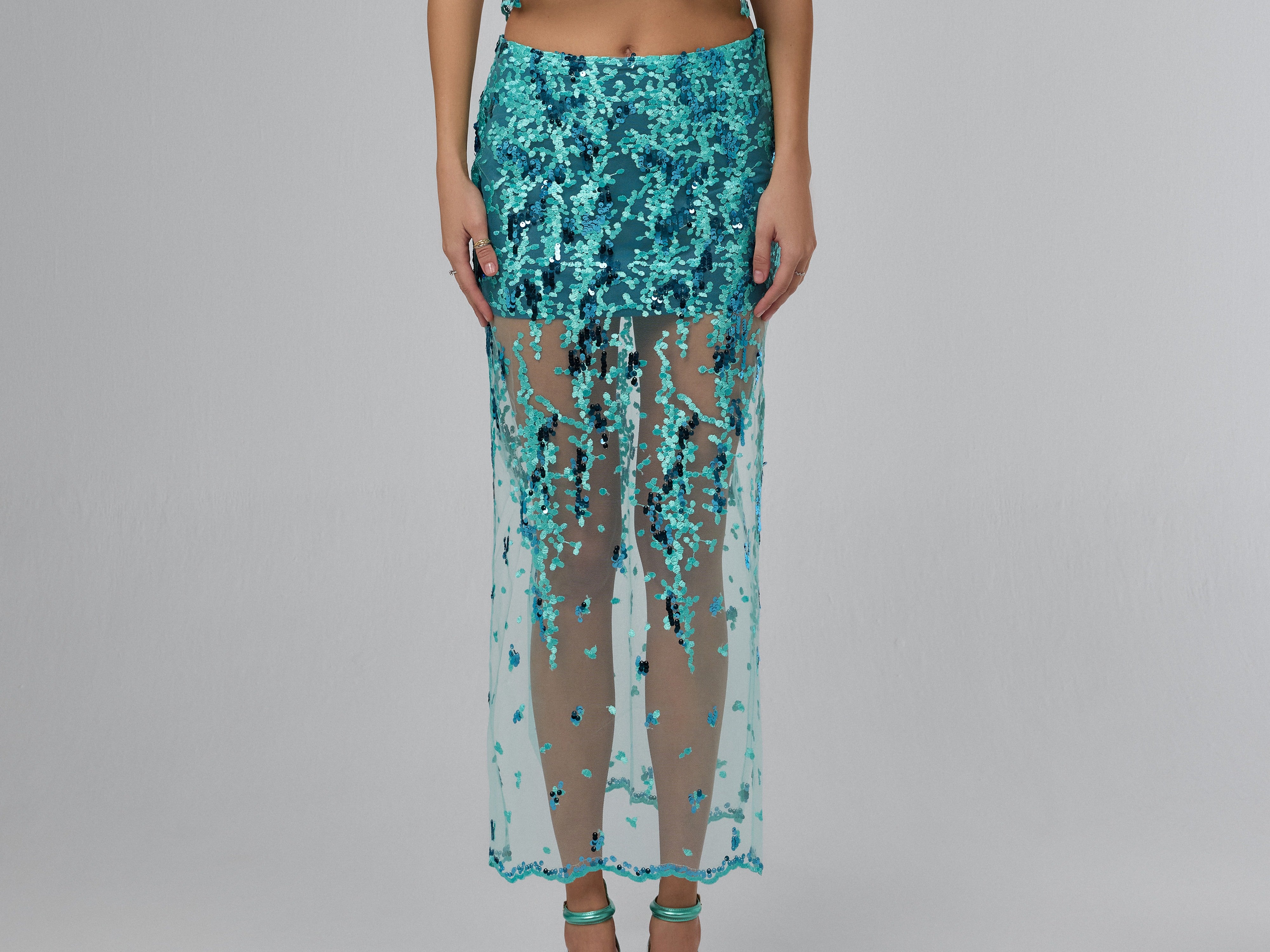 Celestial Tide Sheer Midi Skirt