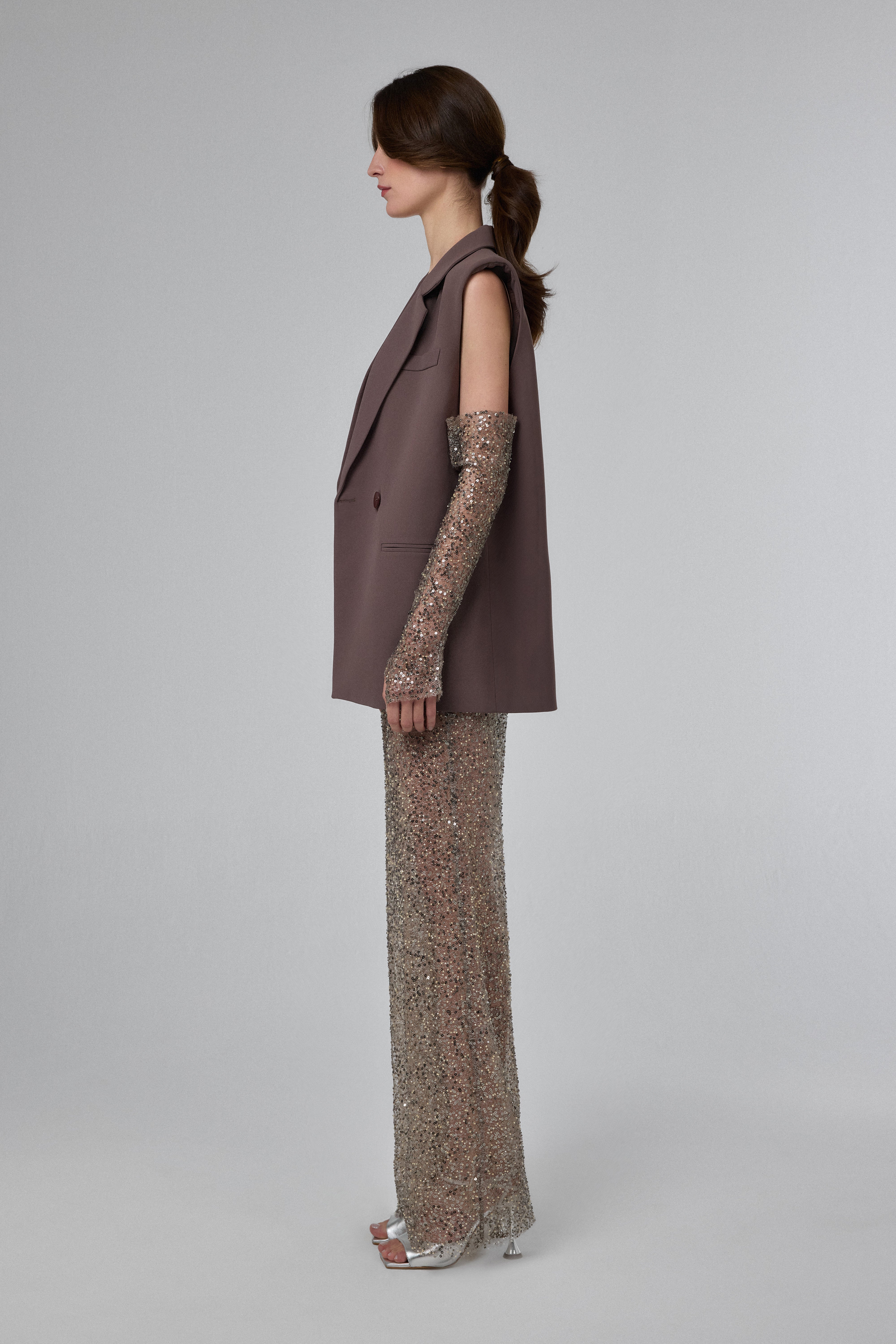 Deep Taupe Brown Structured Sleeveless Tailored Vest