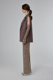 Deep Taupe Brown Structured Sleeveless Tailored Vest