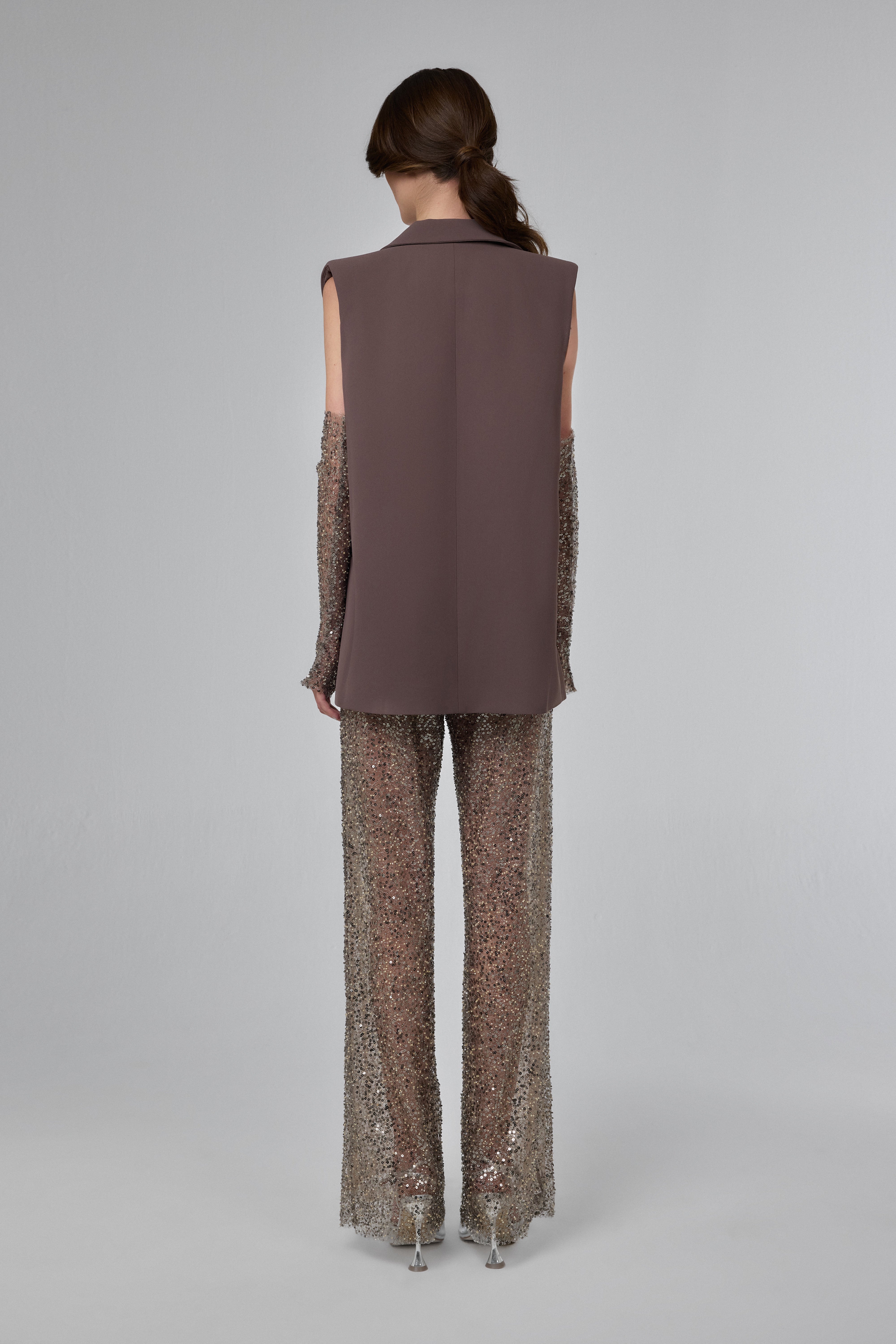 Deep Taupe Brown Structured Sleeveless Tailored Vest