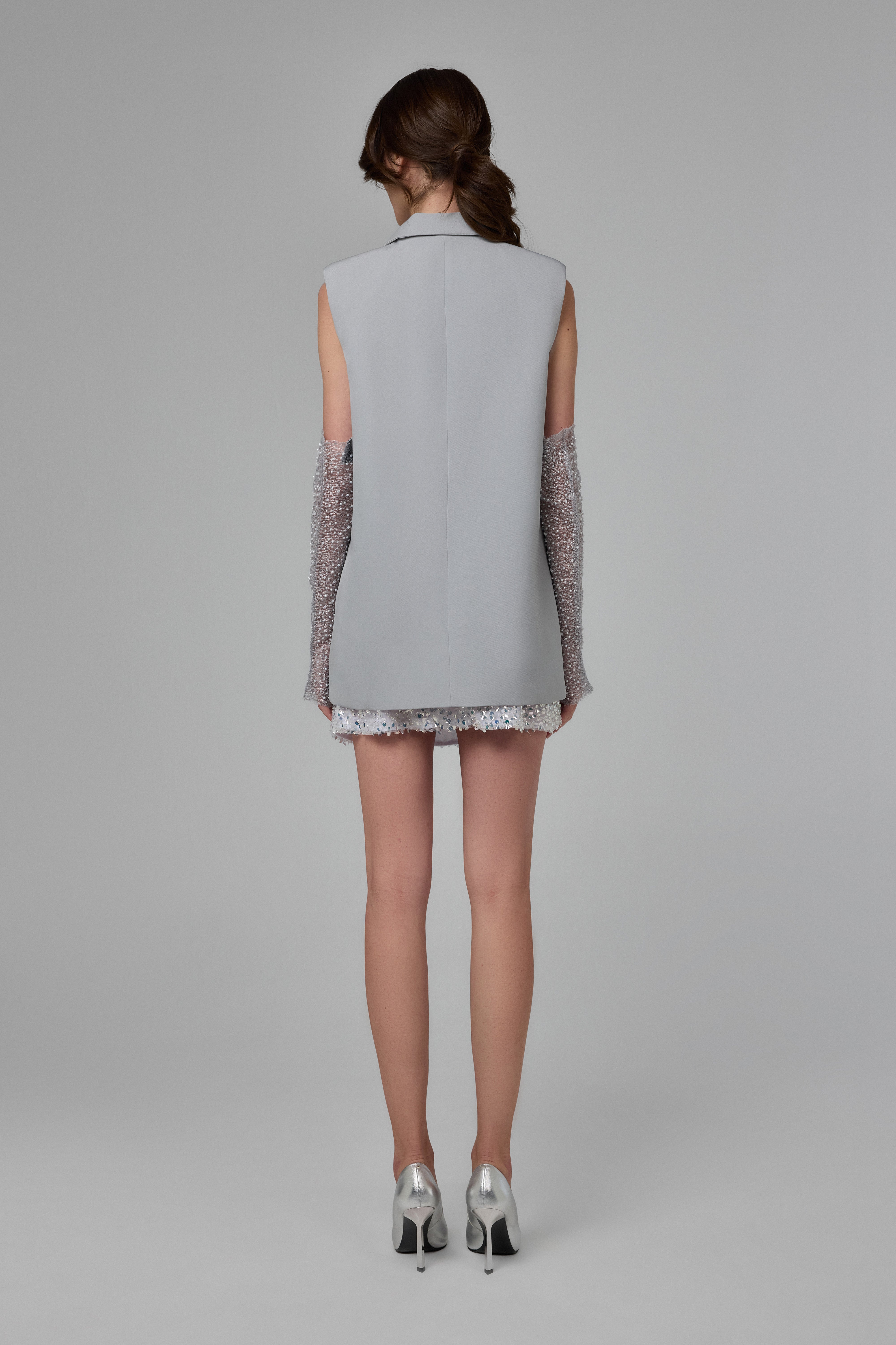 Ice Grey Structured Sleeveless Tailored Vest