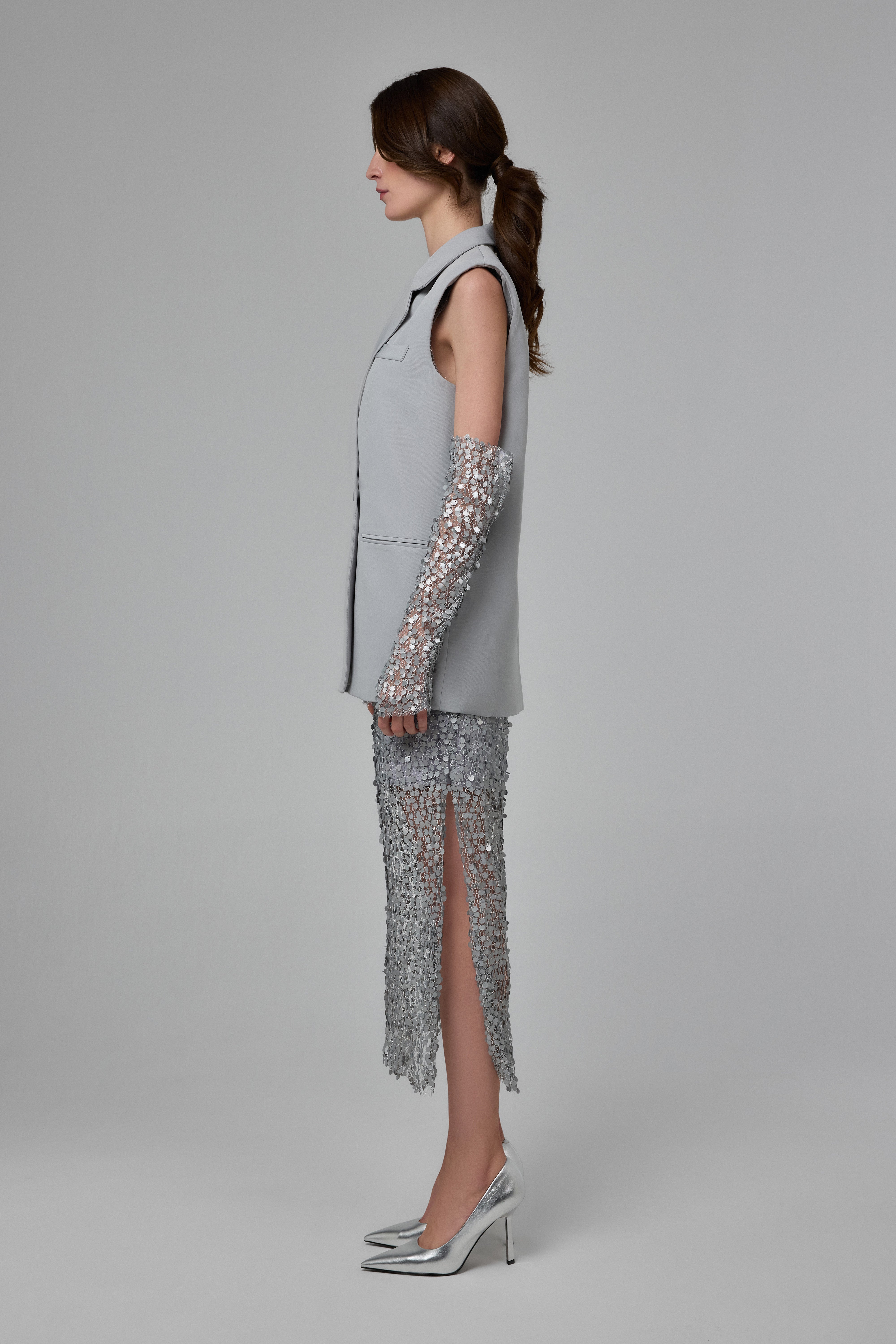 Ice Grey Structured Sleeveless Tailored Vest