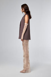 Deep Taupe Brown Structured Sleeveless Tailored Vest